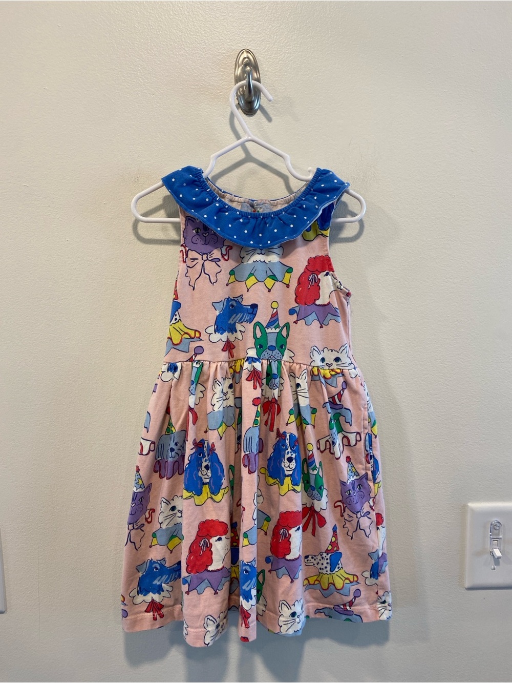 Mini Boden girls birthday dog puppy dress size 4-5 100% cotton